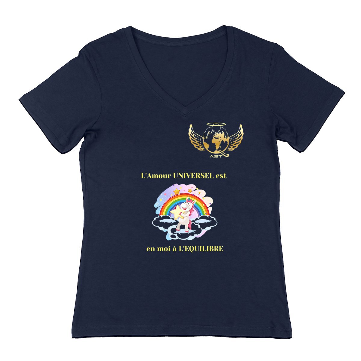 Image back T Shirt Femme Col V AGT Licorne - Edition imitée Autisme