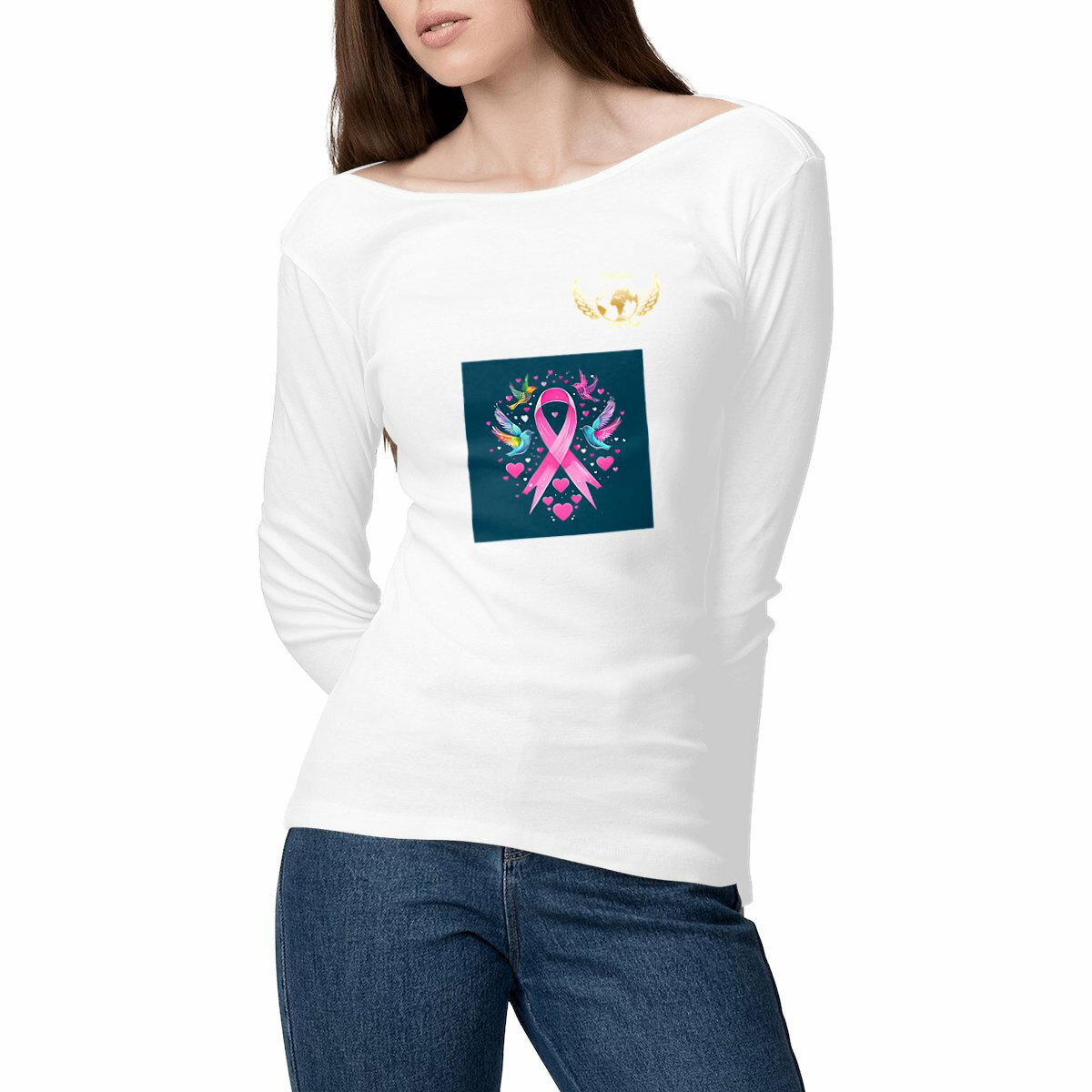Image front T Shirt AGT Premium Femme Manches longues octobre Rose 