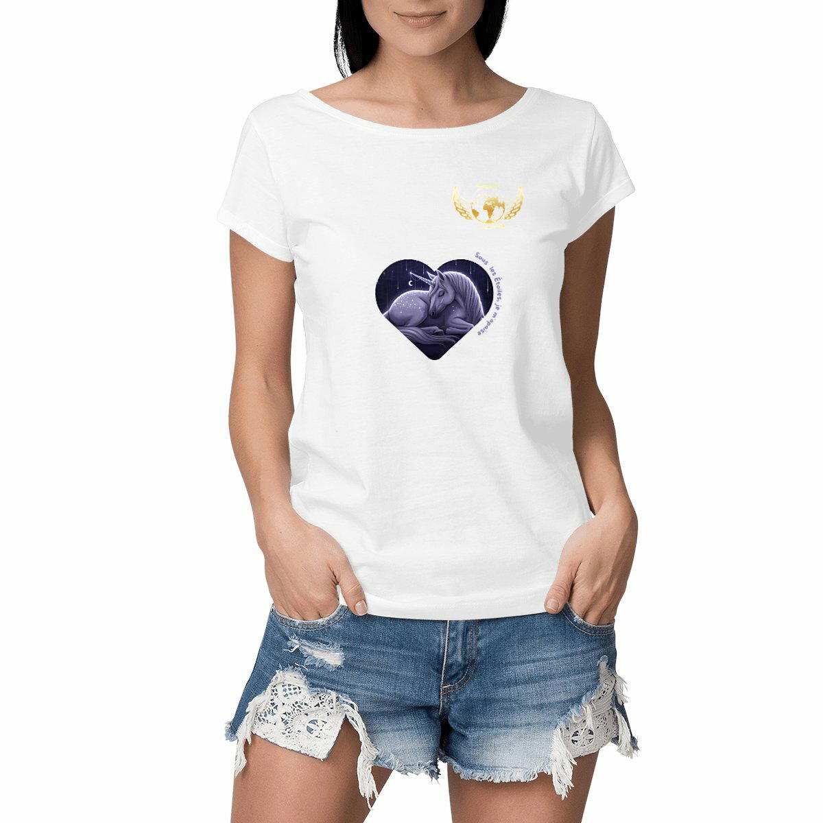 Image front T Shirt femme AGT Licorne Nuit Paisibible - édition limitée AUTISME
