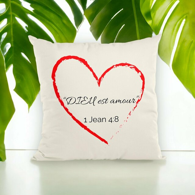 Image front Coussin chrétien – « Dieu est amour » | 1 Jean 4:8
