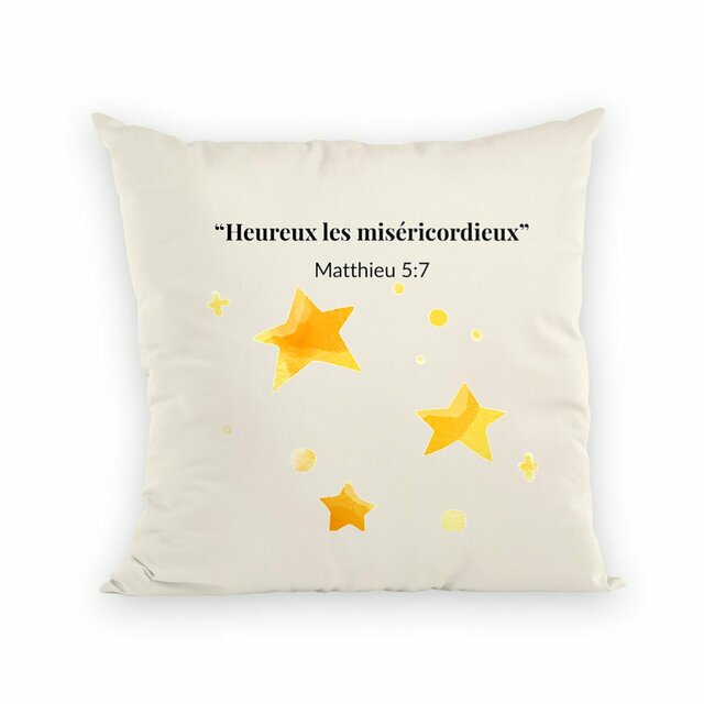 Image back Coussin chrétien – « Heureux les miséricordieux » | Matthieu 5:7