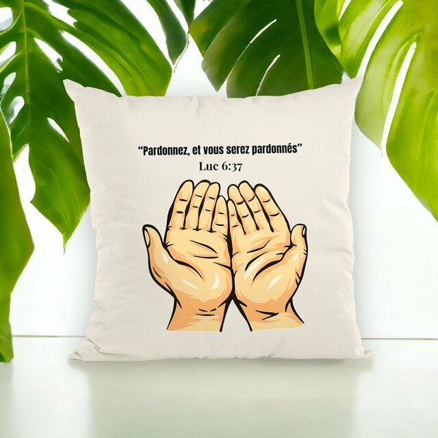 Image front Coussin chrétien – « Pardonnez, et vous serez pardonnés » | Luc 6:37
