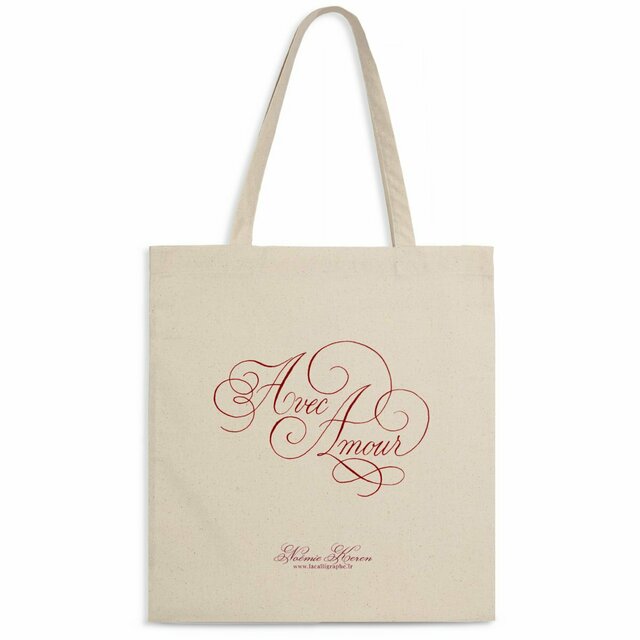 Tote Bag "Avec Amour" Calligraphie anglaise ornée