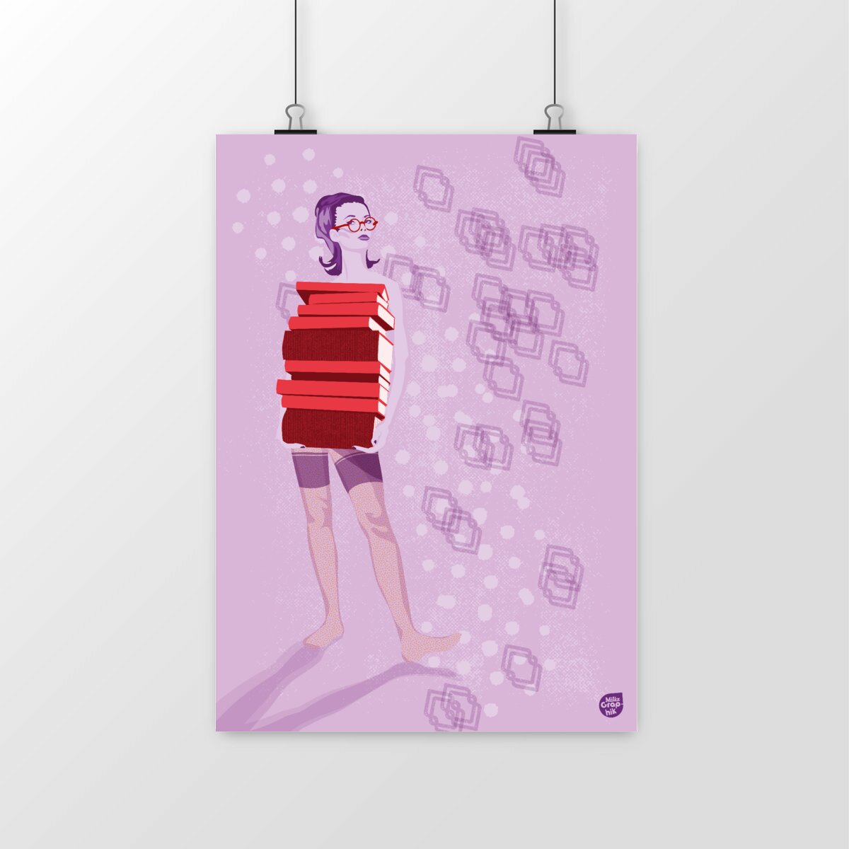 Image front La Bibliothécaire Mauve -  Motifs Géométriques