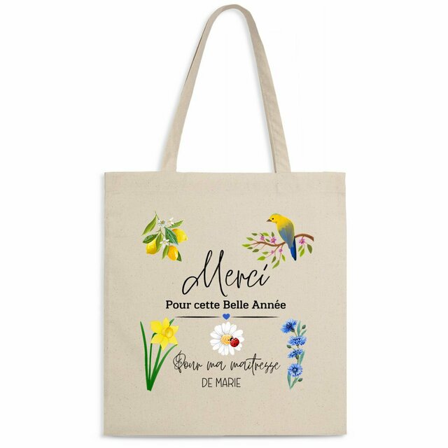 Tote bag coton personnalisé - Merci Maîtresse - Sac de course réutilisable - Image