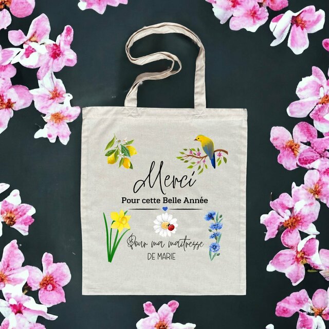 Tote bag coton personnalisé - Merci Maîtresse - Sac de course réutilisable