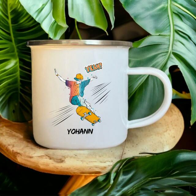 Tasse personnalisée Skateur en Métal Émaillée
