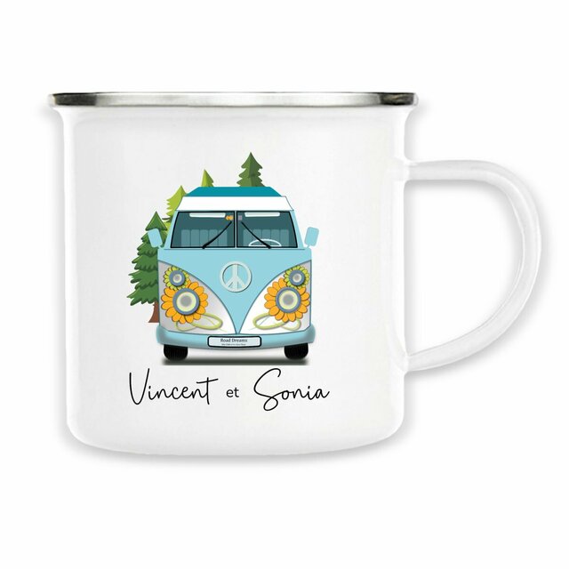 TASSE de Camping Personnalisée Couple en Métal Émaillé -Mug d'Aventure Personnalisable  - Image