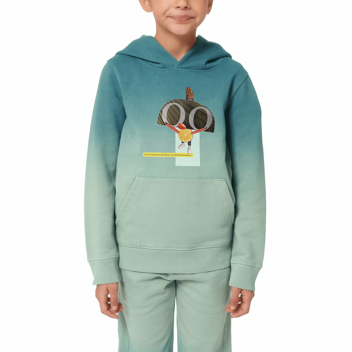 SALE! ICH TRINKE GERNE DAS WASSER AUS WÜRSTCHENDOSEN - Kinderkapuzensweastshirt Dip Dye mit Geschmack!