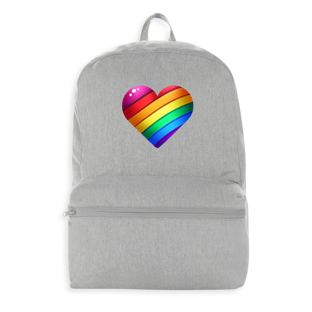 Image front Sac à dos 100 % recyclé. Coeur LGBT imprimé