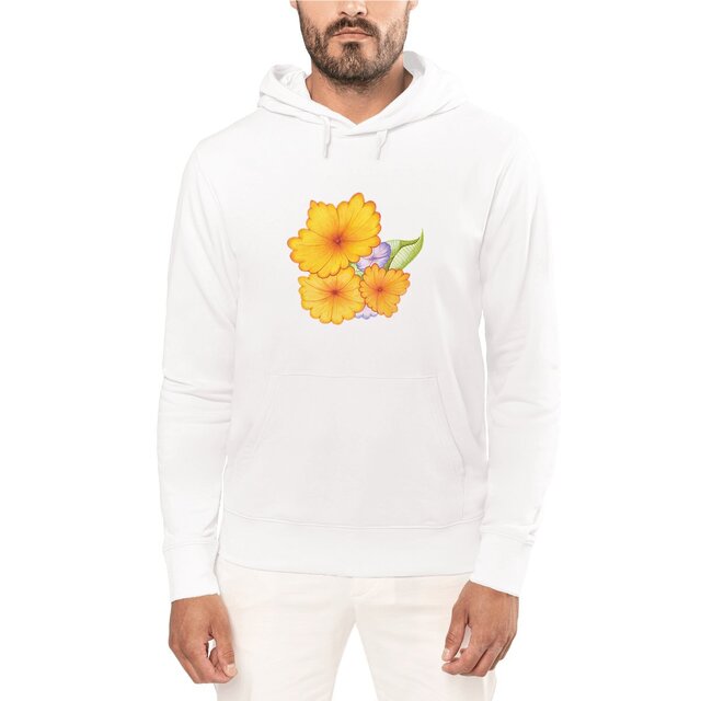 Image front Sweat à capuche unisexe - Motif fleurs orange et violette
