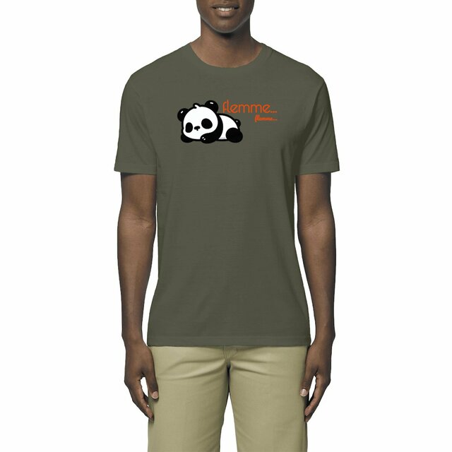 Image front T-shirt panda flemme unisexe léger. Coton bio