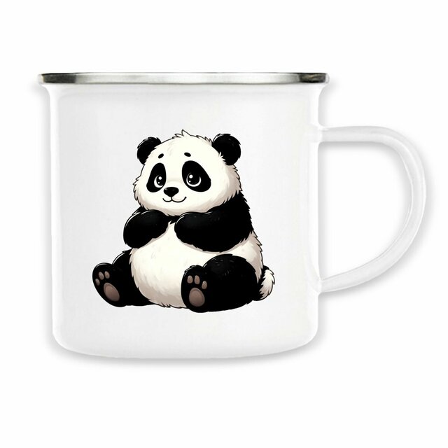 Image back Mug vintage en métal émaillé. Panda imprimé des 2 côtés