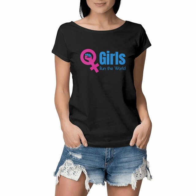 Image front T-shirt végan Femme Slub. T-shirt féministe. Girls run the world