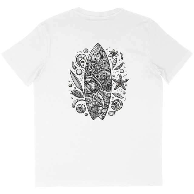 Image back T-shirt Homme Oversized végan. Planche de surf imprimé dos. Imprimé à la demande