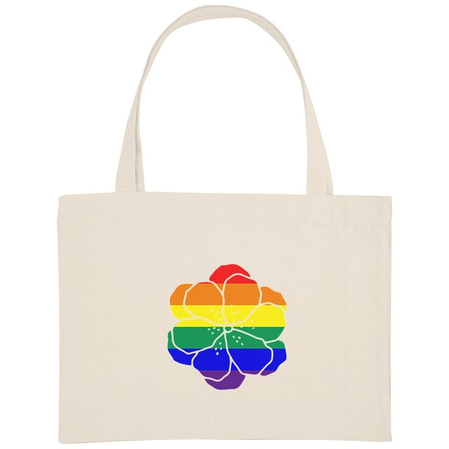 Image back Shopping bag Premium en coton et polyester recyclés. Fleur LGBTQIA+ imprimée en France