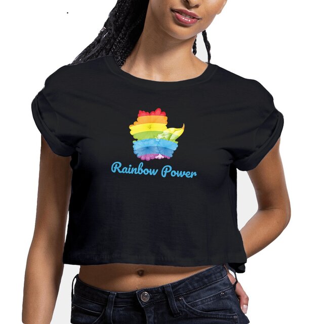 Image front Crop top coton biologique pour femme - Rainbow Power, militante lgbt