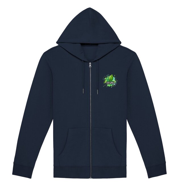 Image front Sweat à capuche zippé végan unisexe. Sweat imprimé en France