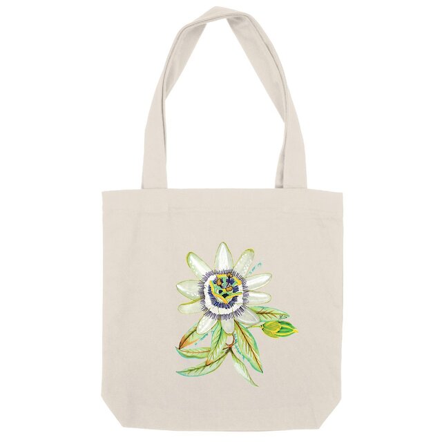Image back Totebag épais coton bio et polyester recyclé. Dessin d'une jolie fleur de passiflore