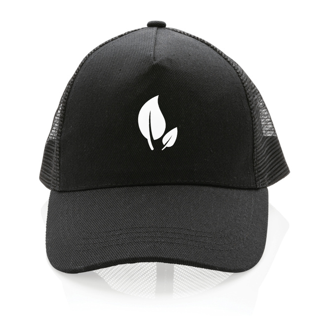Image front Casquette militante écologie Trucker 100% recyclée. Coton et polyester recyclés