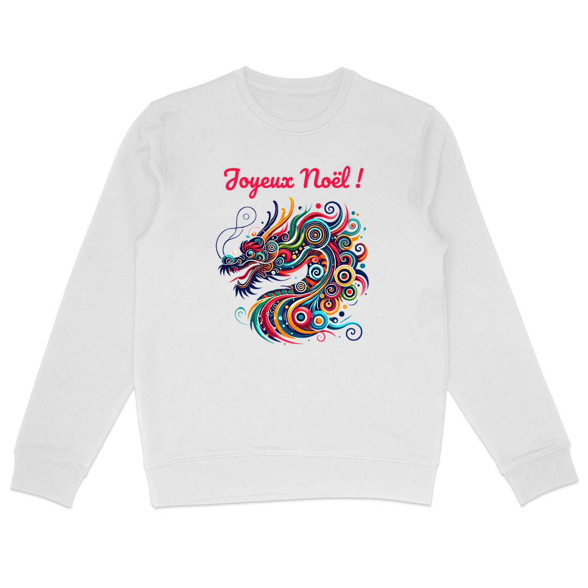 Image back Pull de noël bio et recyclé. Joyeux Noël de la part du dragon