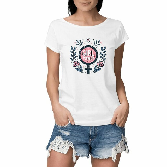 Image front T-shirt Femme Slub Girl Power. T-shirt végan femme activiste