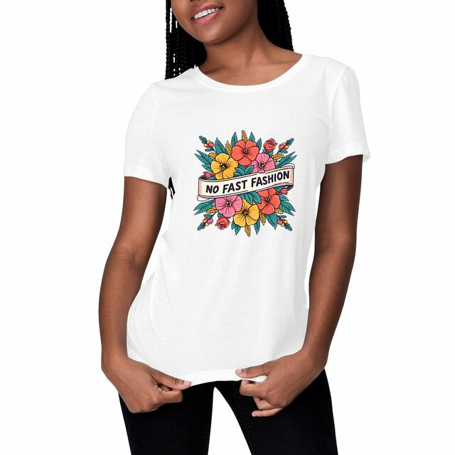 Image front T-shirt Femme végan. No Fast Fashion. T-shirt 100% coton biologique