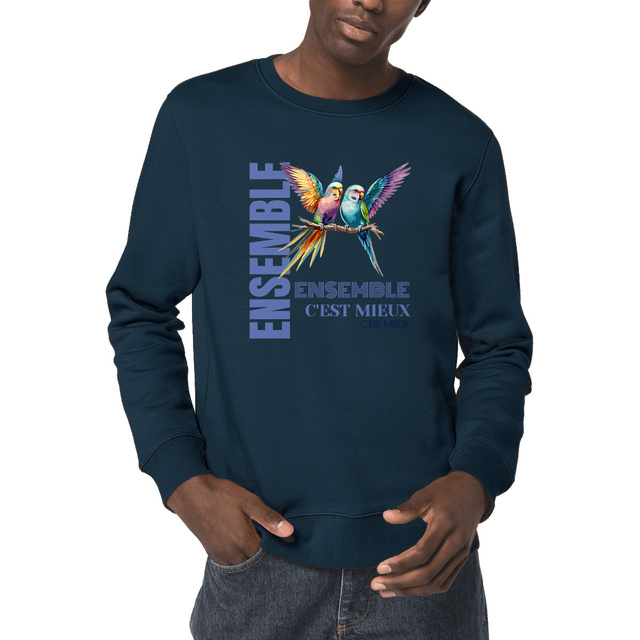 Image front Sweat-shirt écoresponsable et unisexe. Ensemble c'est mieux. Sweat en coton bio et polyester recyclé