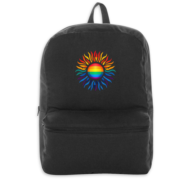 Image back Sac à dos éthique et écoresponsable en matières recyclées. Soleil aux couleurs LGBT imprimé en France