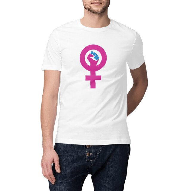 Image front T-shirt unisexe écoresponsable. Poing féministe. Imprimé en France