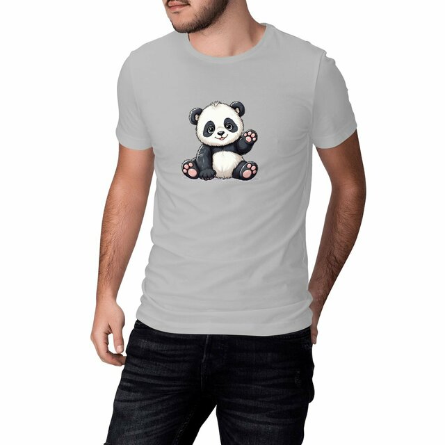 Image front T-shirt panda unisexe épais. Coton biologique. Imprimé à la demande en France