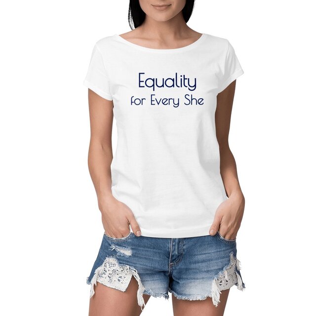 Image front T-shirt militante féministe pour Femme. Fabrication écoresponsable. Equality for Every She