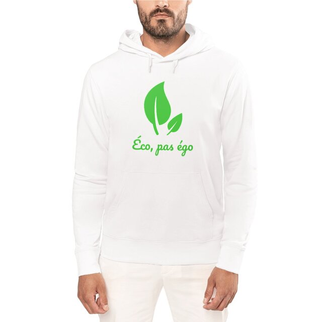 Image front Sweat à capuche végan et écologique :  Éco, pas égo