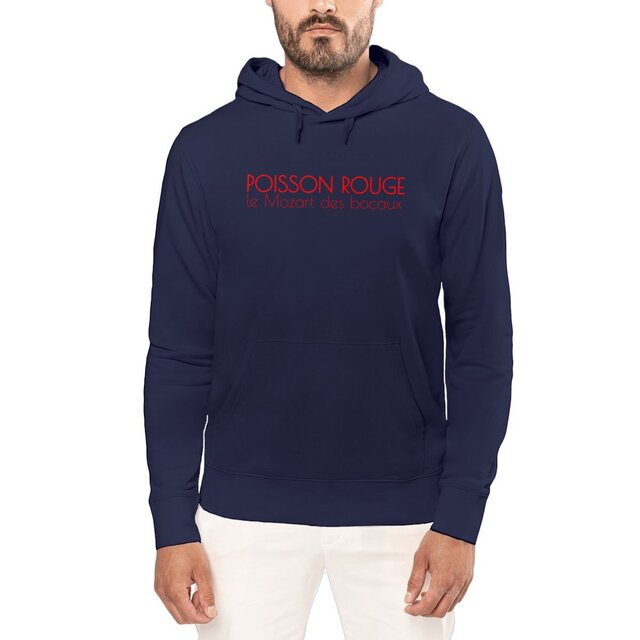 Image front Sweat à capuche durable et unisexe. Poisson rouge, le Mozart des bocaux