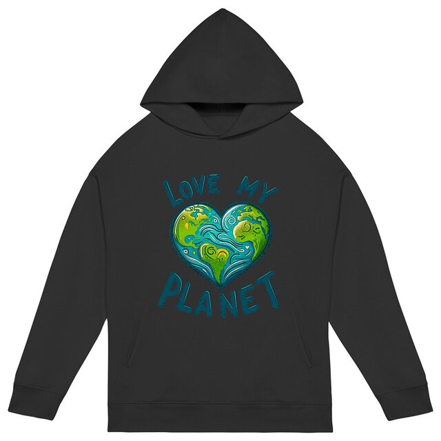 Image back Sweat à capuche Unisexe Oversized Végan. Love my planet