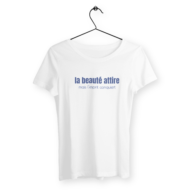 Image back T-shirt Femme végan. La beauté attire, mais l'esprit conquiert.