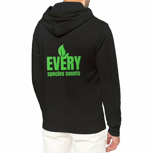 Image front Sweat à capuche Unisexe écologique. Militant(e) écolo. Every species counts
