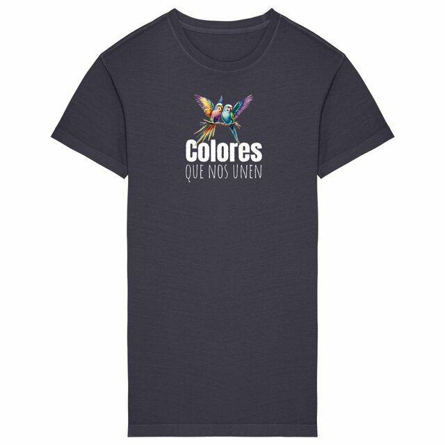 Image back Robe T-shirt Femme Bio LGBT - Colores que nos unen - 2 perruches colorées