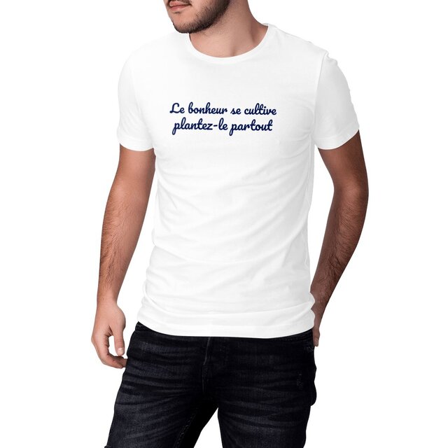 Image front T-shirt unisexe écoresponsable - Le bonheur se cultive, plantez-le partout