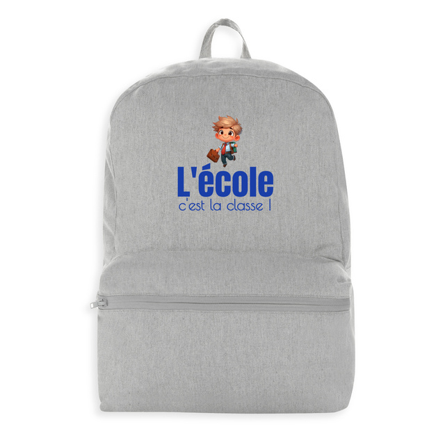 Image front Sac à dos en coton et polyester recyclés. Cartable éthique pour enfant