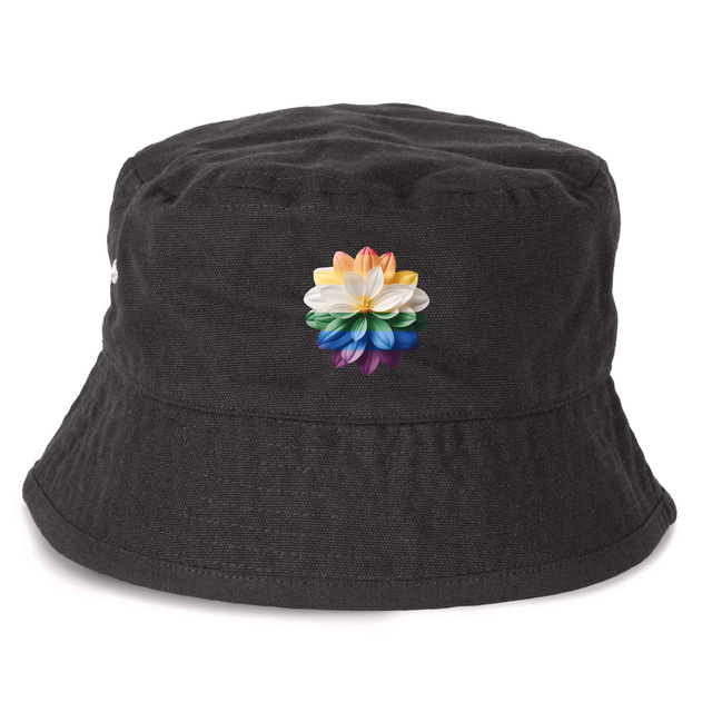 Image front Bob LBGT 100% recyclé. Fleur aux couleur LGBT imprimée en France à la demande
