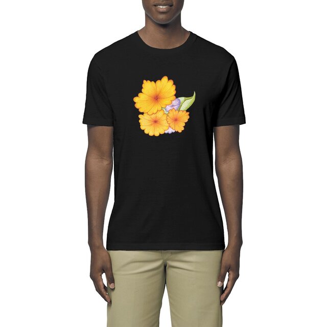 Image front T-shirt en coton bio unisexe léger - Fleurs imprimées multicolores