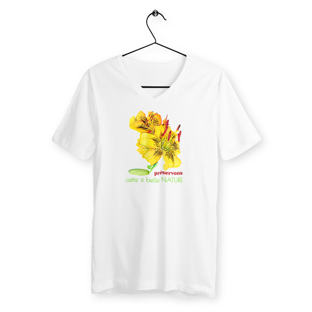 Image back T-shirt Homme Col V coton biologique. Préservons cette si belle nature