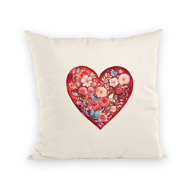 Image back Coussin + housse 40 x 40 cm. Commerce équitable. Cœur fleuri imprimé