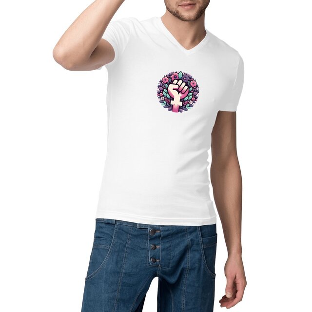 Image front T-shirt Homme Col V - Soutien à la cause féministe
