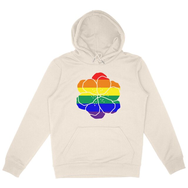 Image back Sweat à capuche végan unisexe coton bio et polyester recyclé. Fleurs LGBTQIA+ imprimée en France