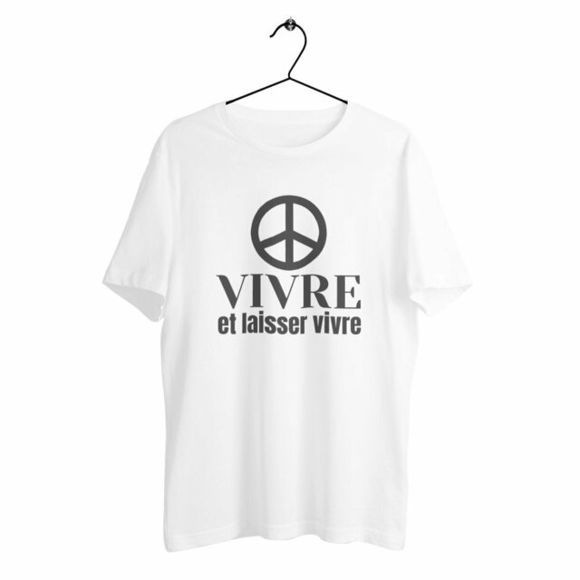 Image back T-shirt végan unisexe épais - Vivre et laisser vivre avec symbole peace and love