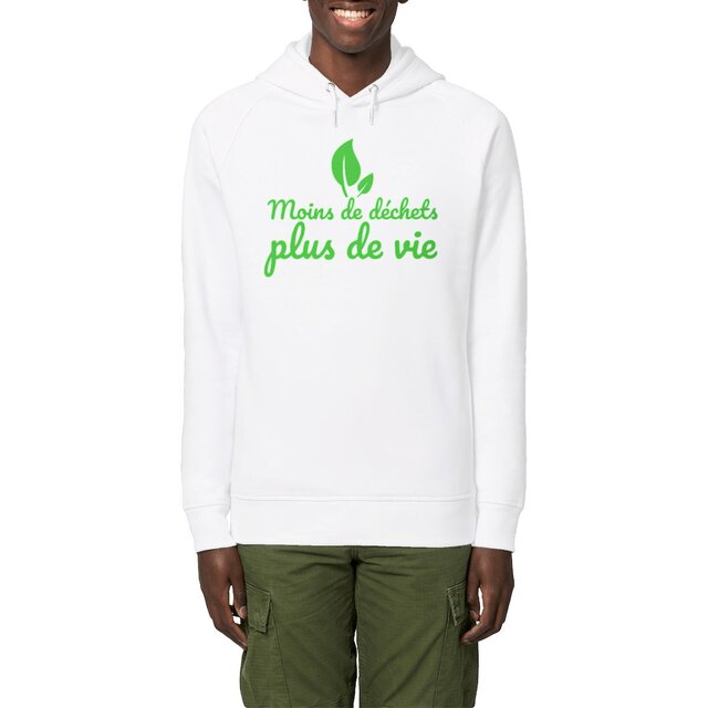 Image front Sweat à capuche éco-responsable. Moins de déchets, plus de vie