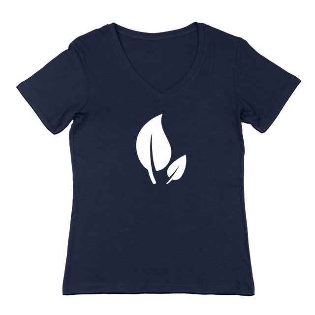 Image back T-shirt Femme Col V écoresponsable. Feuilles blanches nature imprimées en France