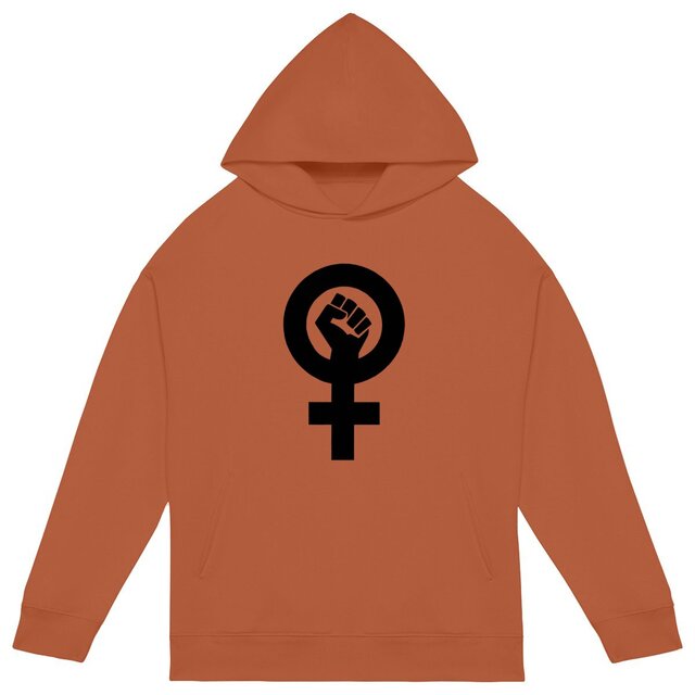 Image back Sweat à capuche végan unisexe oversized. Poing féministe imprimé en France